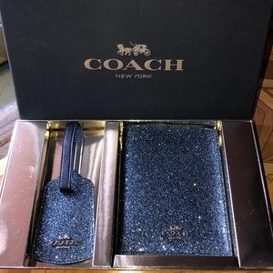 Blue Coach Glitter Passport Travel Set